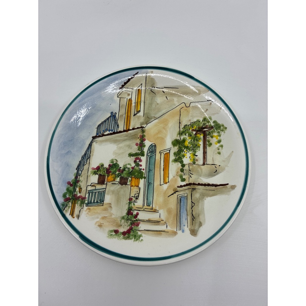Skyros Designs Hand Painted Mediterranean Village Ceramic Art Plate 8 inch